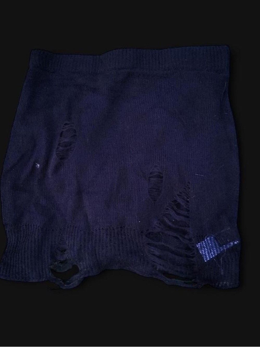 Distressed Knit Mini Skirt in Deep Navy